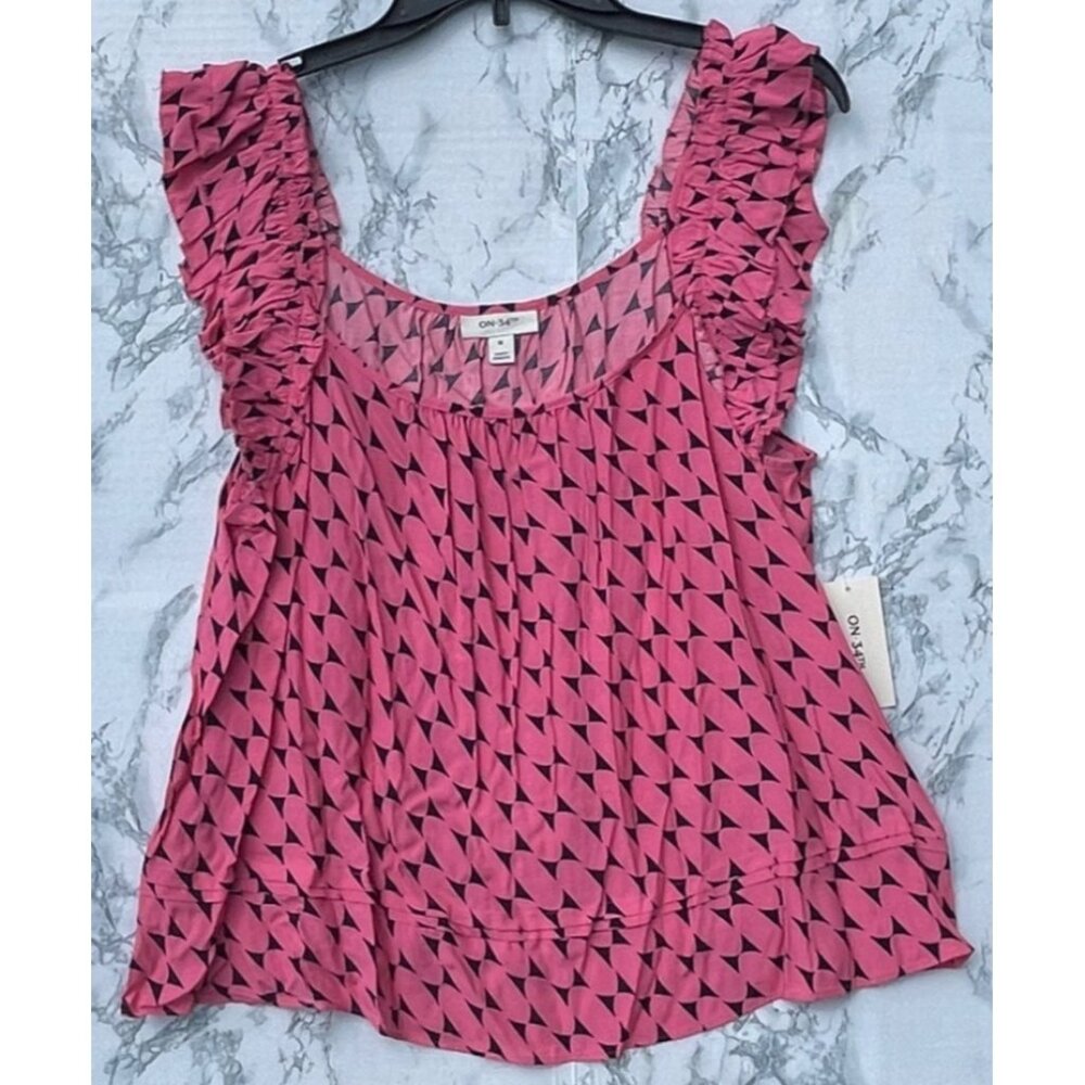 On-34th Womens Size M Swing Tank Pink & Black Geometric Print